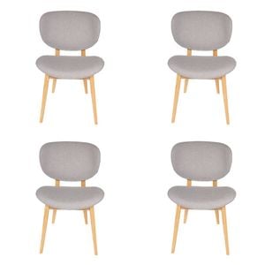 Sk Designer Living | Pack Of 4 | Nobu Dining Chair | Natural Legs - Light Grey Fabric