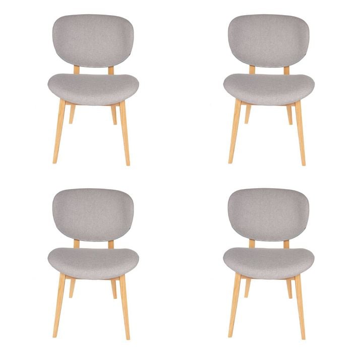Sk Designer Living | Pack Of 4 | Nobu Dining Chair | Natural Legs - Light Grey Fabric