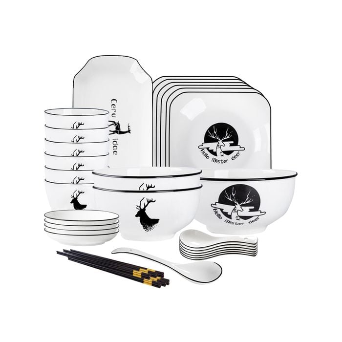 SOGA 20Pcs White Antler Printed Ceramic Dinnerware Set