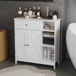 Advwin 80cm Bathroom Floor Cabinet Wooden Kitchen Storage Cupboard w/ Drawer & Shelf Display Sideboard
