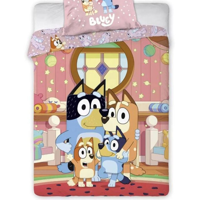 Bluey At Home Time Kids Cotton Quilt Cover Set - Toddler Bed Size