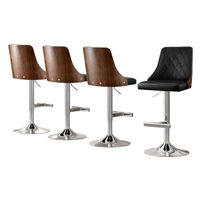 Artiss 4X Bar Stool Wood Swivel Adjustable Kitchen Counter Stool Leather Black