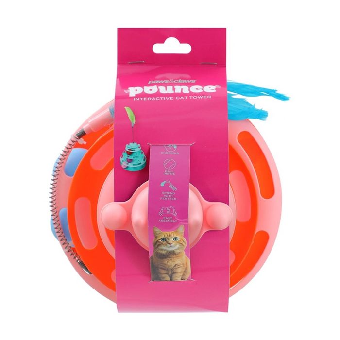 Paws And Claws Cat Tower Interactive Batting Play Toy 18x30cm Assorted