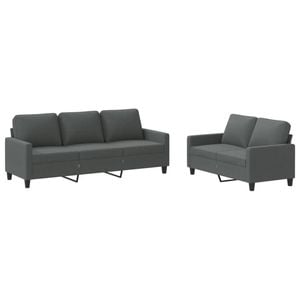vidaXL Sofa Set with Cushions 2-Seater Sofa Couch 2 Piece Dark Grey Fabric