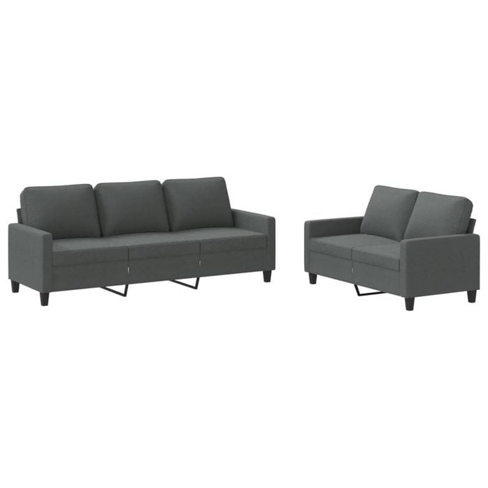 vidaXL Sofa Set with Cushions 2-Seater Sofa Couch 2 Piece Dark Grey Fabric