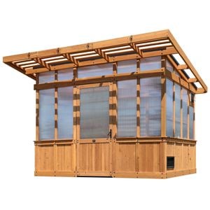 Backyard Discovery 3.3 x 2.2m Cedar Wood and Polycarbonate Poppy Walk-In Outdoor Greenhouse Kit With PowerPort
