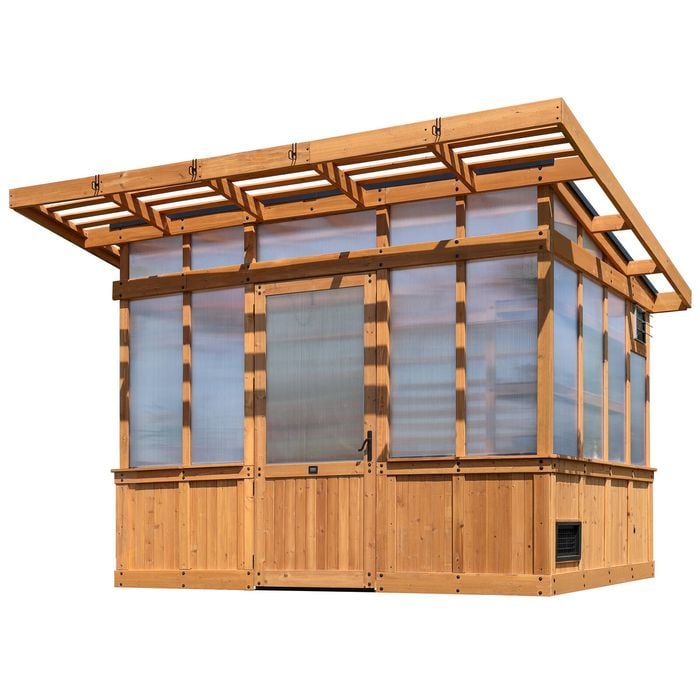 Backyard Discovery 3.3 x 2.2m Cedar Wood and Polycarbonate Poppy Walk-In Outdoor Greenhouse Kit With PowerPort