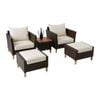 Nathan 5‑Piece Outdoor Lounge Set – Cream | PE Wicker Modular Patio Sofa Set with Cushions for Balcony, Patio & Garden