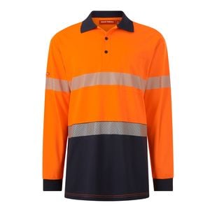 Hard Yakka Orange/Navy Men's Long Sleeve Hi Vis Taped Polo - Size XL