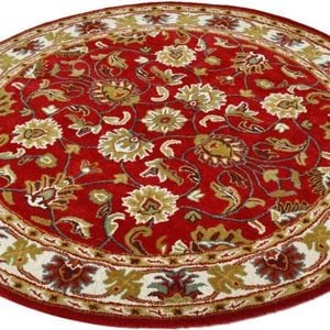 Handmade Floral Wool Rug - Kashan2- Red/cream - 160x160cm