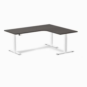 Desky L-shape Sit To Stand Burnished Wood Melamine Desk 1800x1500mm - Right Return Height Adjustable White Leg