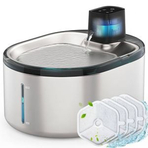 Advwin 4L Pet Water Fountain Stainless Steel+4 Set Replacement Pet Water Fountain Filters