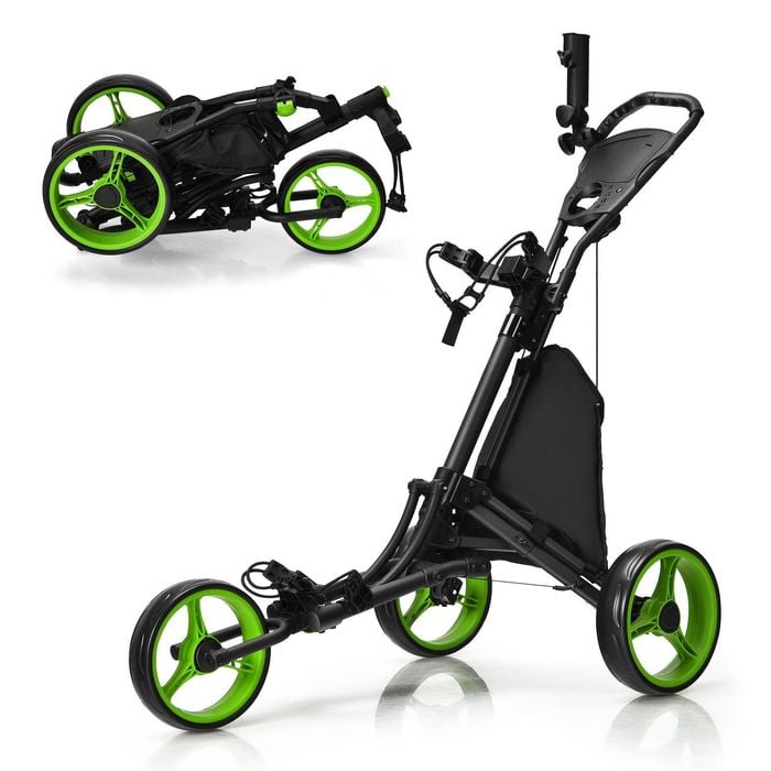 Costway Golf Buggy Trolley Foldable Golf Push Cart 3 Wheel Green