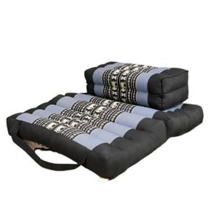 Foldable Meditation Cushion + Kapok Yoga Block Set | Handmade Thai Floor Mat with Handle  - Blue