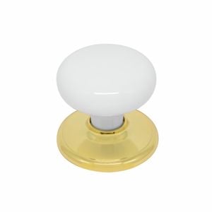 Ikonic White Heritage Door Knob With Brass Rosette