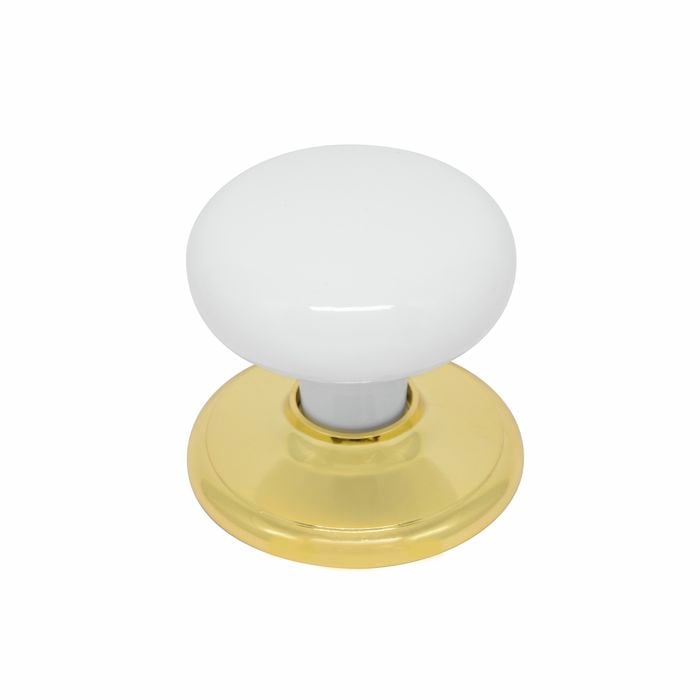 Ikonic White Heritage Door Knob With Brass Rosette