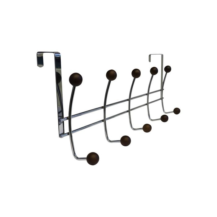Adoored 10 Hook Satin Chrome Over-The-Door Ball Deco Hook Rack