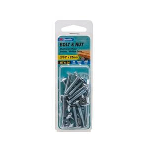 Zenith 3/16" x 25mm Zinc Plated Mushroom Head Bolt And Nut - 20 Pack