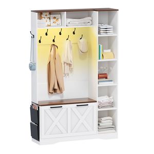 Advwin All-in-One Coat Rack Hall Tree Shoe Cabinet with Flip Drawers White