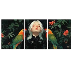 3pcs Colored parrots and girls  Print 100% Australian Made 3 x 40x60cm (Metal Print)