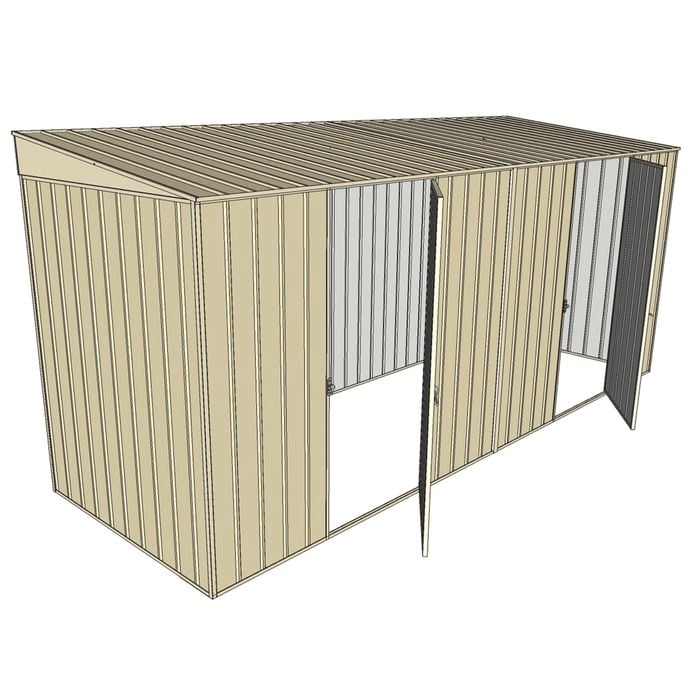 Build-a-Shed 1.5 x 4.5 x 2m Dual Single Hinged Side Door Skillion Shed - Cream