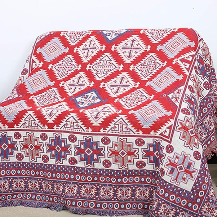 CottonMore Slub PolyCotton Knitted Blanket Retro Style Sofa Bed Leisure Throw Rug 180x230cm