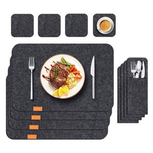 Catzon 4PC Felt Placemats Coasters Cutlery Heat-Resistant Non-Slip Dark Gray