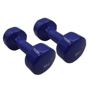 2 Pack of 8kg Vinyl Cast Iron Dumbbell Hand Weight - Blue - Total 16kg