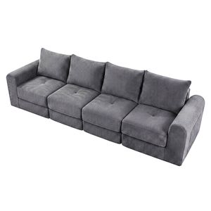Ufurniture 300cm 4 Seater Sofa Corduroy Modular Compressed Large Couch Recliner No Assembly Grey