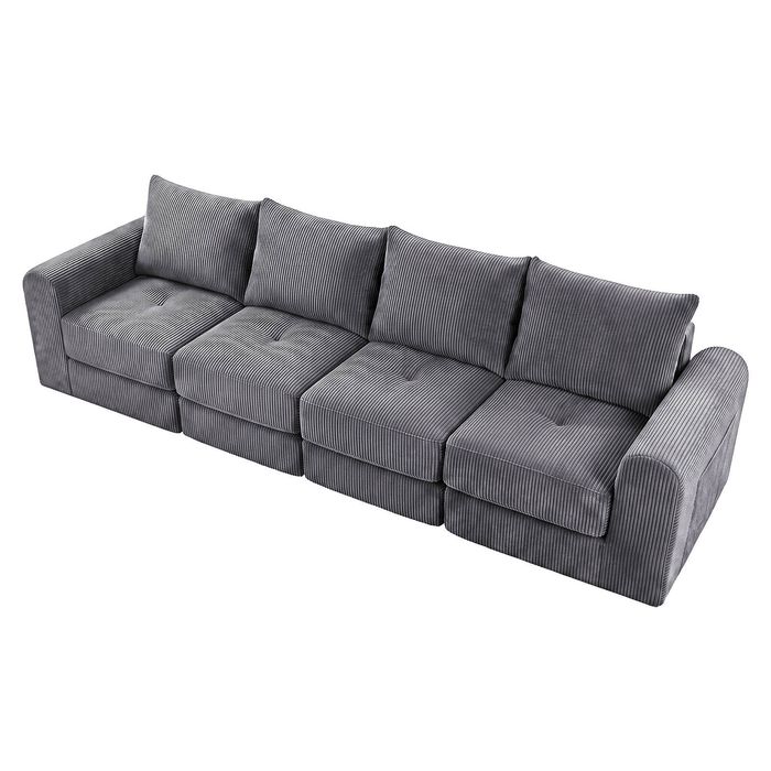 Ufurniture 300cm 4 Seater Sofa Corduroy Modular Compressed Large Couch Recliner No Assembly Grey