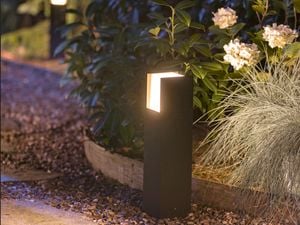 Garden path lit by bollard lights