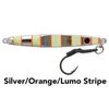 Black Magic Flutter Fishing Metal Jig 60g Silver/Orange/Lumo Stripe