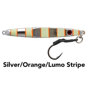 Black Magic Flutter Fishing Metal Jig 60g Silver/Orange/Lumo Stripe
