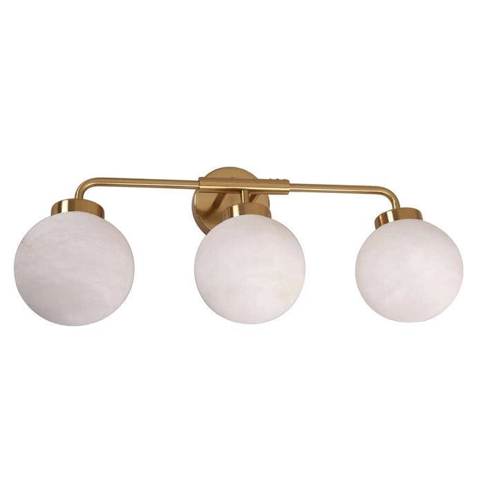 Cla Lighting Palla Interior Triple Sphere Alabaster Wall Light With Brass Highlight Round Base