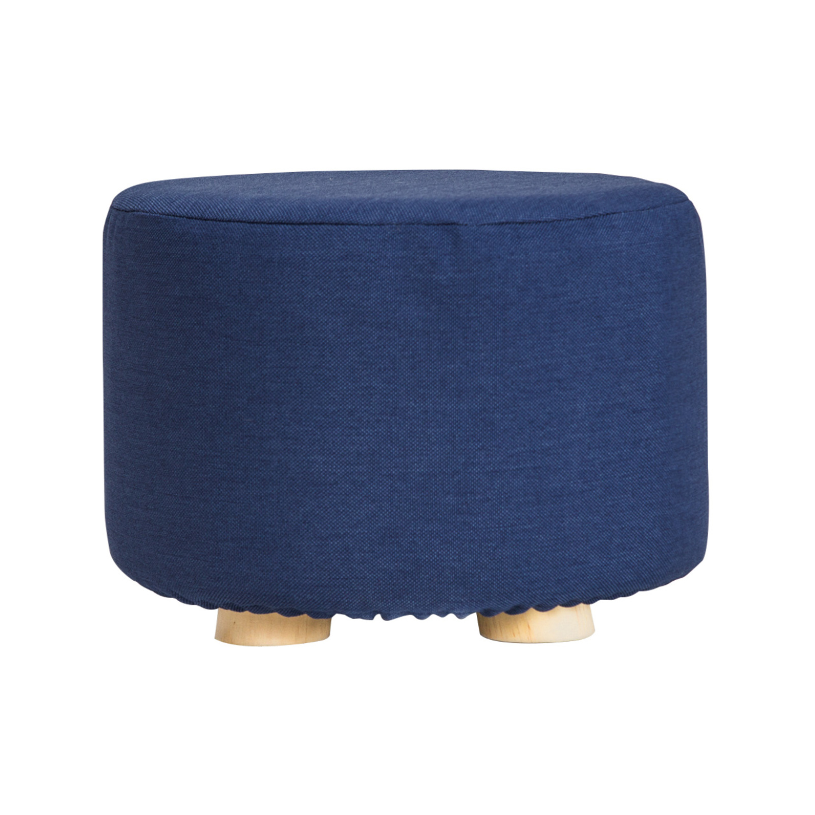 La Bella Dark Blue Fabric Ottoman Round Wooden Leg Foot Stool Bunnings Australia