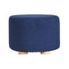 La Bella Dark Blue Fabric Ottoman Round Wooden Leg Foot Stool