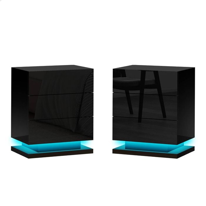 ALFORDSON 2x LED Bedside Table Black