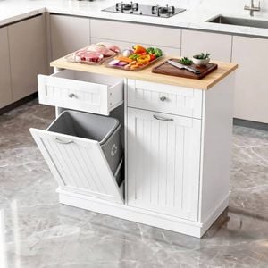 Homfurn Buffet Sideboard With Tilt-out Bin Holder – Kitchen Storage Cabinet, Adjustable Shelf, White & Pine, 100cm