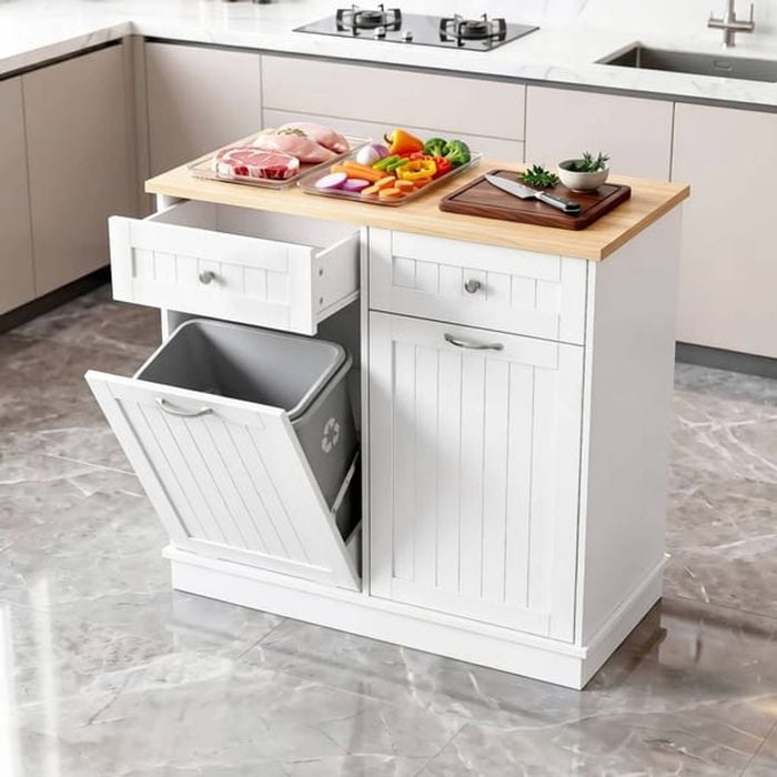 Homfurn Buffet Sideboard With Tilt-out Bin Holder – Kitchen Storage Cabinet, Adjustable Shelf, White & Pine, 100cm