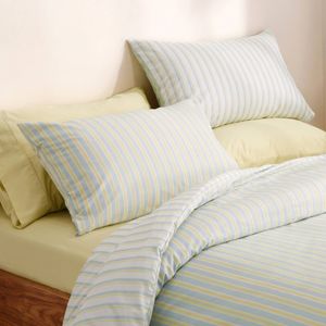 Dreamaker Axel Stripes Cotton Percale Reversible Quilt Cover Set Sky / Citron King Bed
