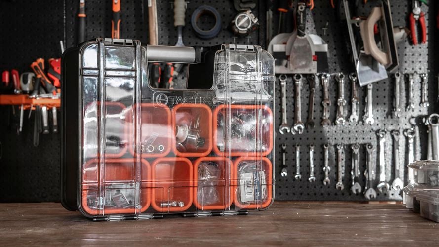 Heavy duty impact resistant construction double sided organiser.