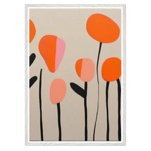 Galrie Vibrant Modern Floral Abstract Art Print Bright Blossoms for Home Decor, White Frame, A4 21 x 30cm (8 x 12inch)