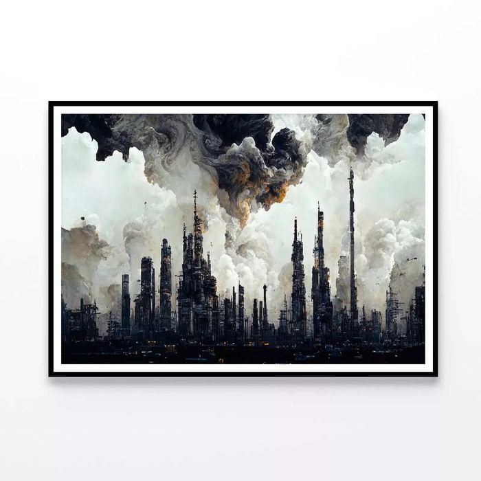 Tall Buildings & Smoke Visible  Print 100% Australian Made 90x60cm  (Poster)