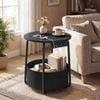 Advwin Side Table Sofa End Table w/ Charging Station Round Bedside Table w/ Basket Black