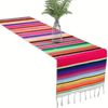 Rainbow Table Cloth Runner Stripe w/ Tassel Mexican Tablecloth Wedding Party Decor