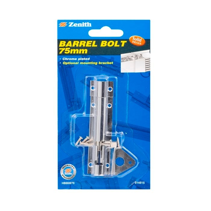 Zenith 75mm Chrome Plated Barrel Bolt