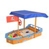 Keezi 150cm Wooden Boat Sandpit With Canopy & Bench Seats