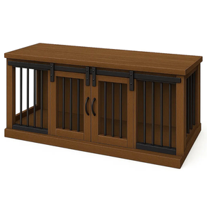 Paws and Willow Open Plan Espresso with Espresso Top  Wooden Dog Crate Barn Doors with Bars