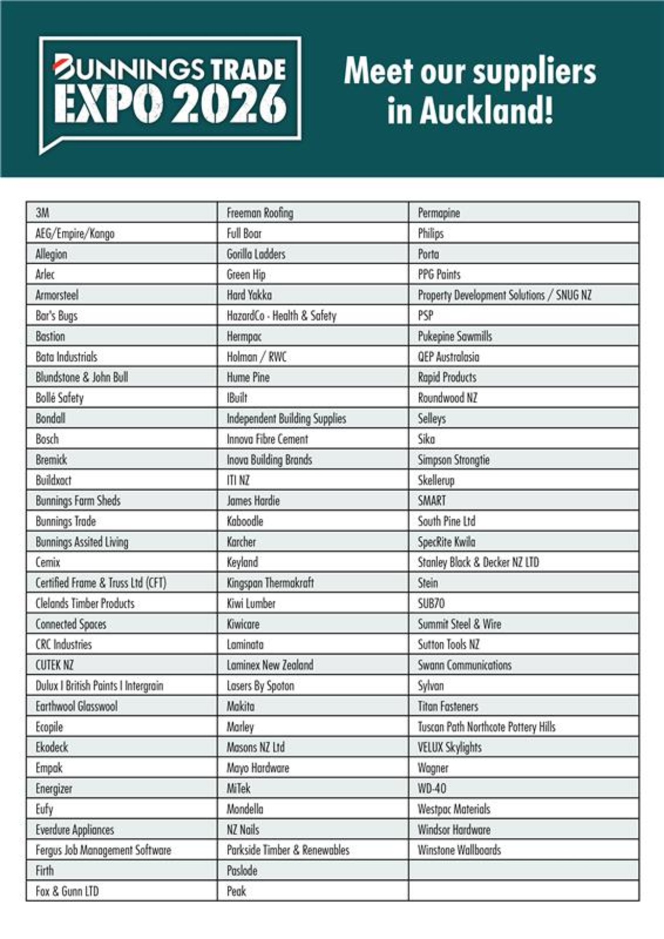 NZ Trade Expo Auckland Supplier list
