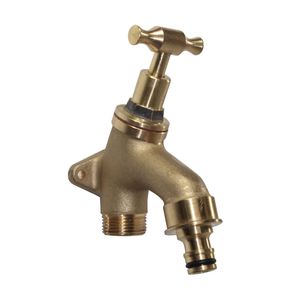 FIX-A-TAP 19mm 3/4" Lead-Free Brass T-Handle Angled Garden Tap 'N' Snap Tap with Back Plate
